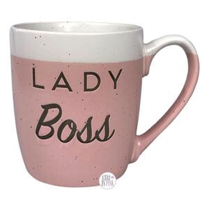 Sheffield Home “Lady Boss,” Pink & White Ceramic Mug w/Gray Lettering & Speckles